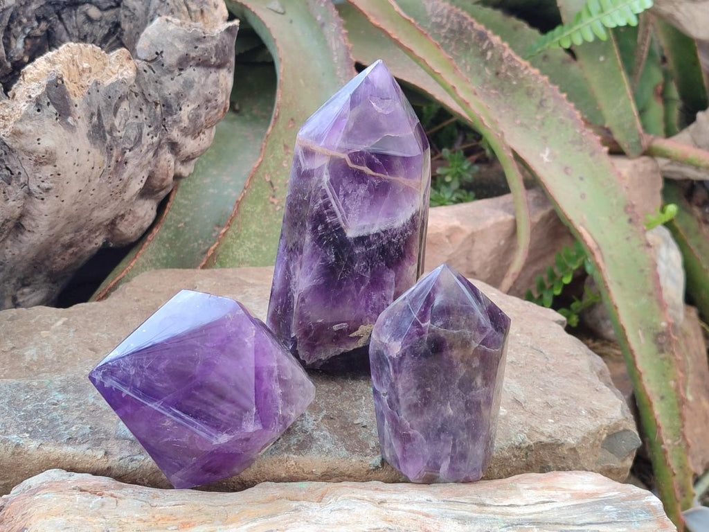 Polished Chevron Amethyst Display Crystals x 3 From Zambia - Toprock Gemstones and Minerals 