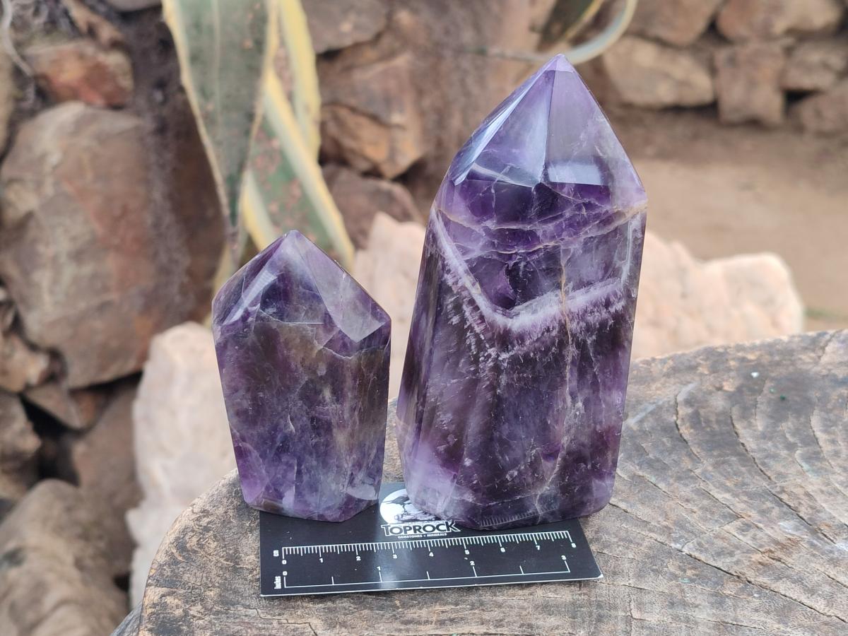 Polished Chevron Amethyst Display Crystals x 3 From Zambia - Toprock Gemstones and Minerals 
