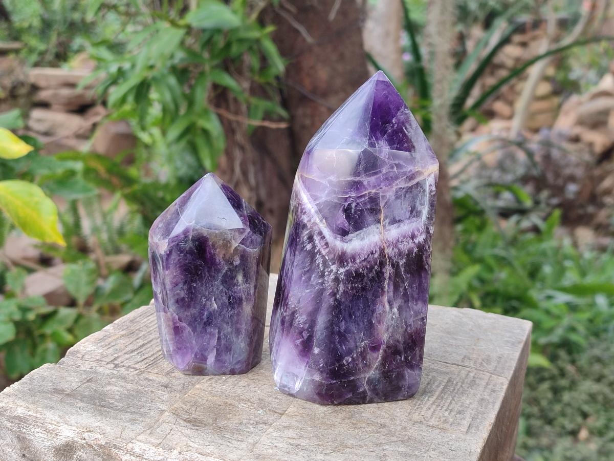 Polished Chevron Amethyst Display Crystals x 3 From Zambia - Toprock Gemstones and Minerals 