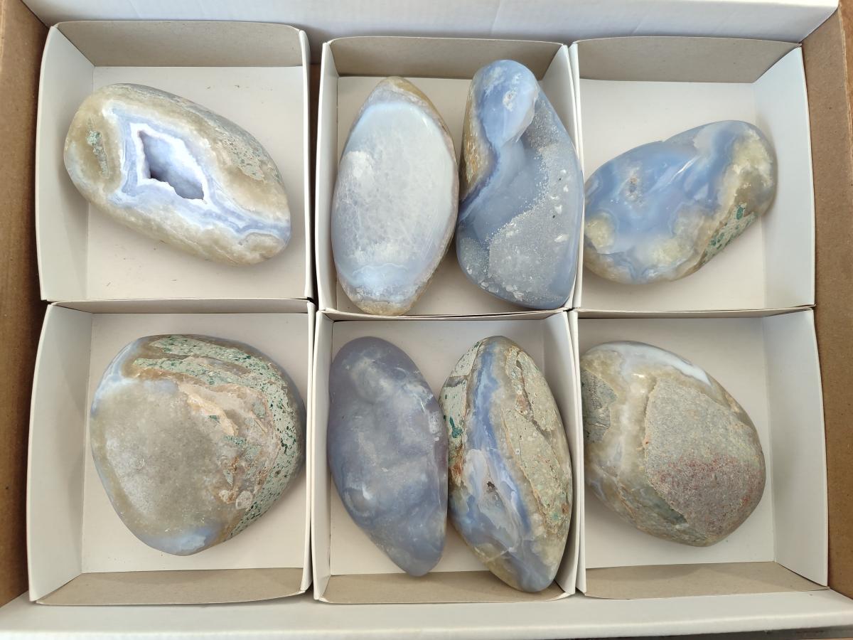 Polished Blue Lace Agate Free Forms x 8 From Nsanje, Malawi - Toprock Gemstones and Minerals 