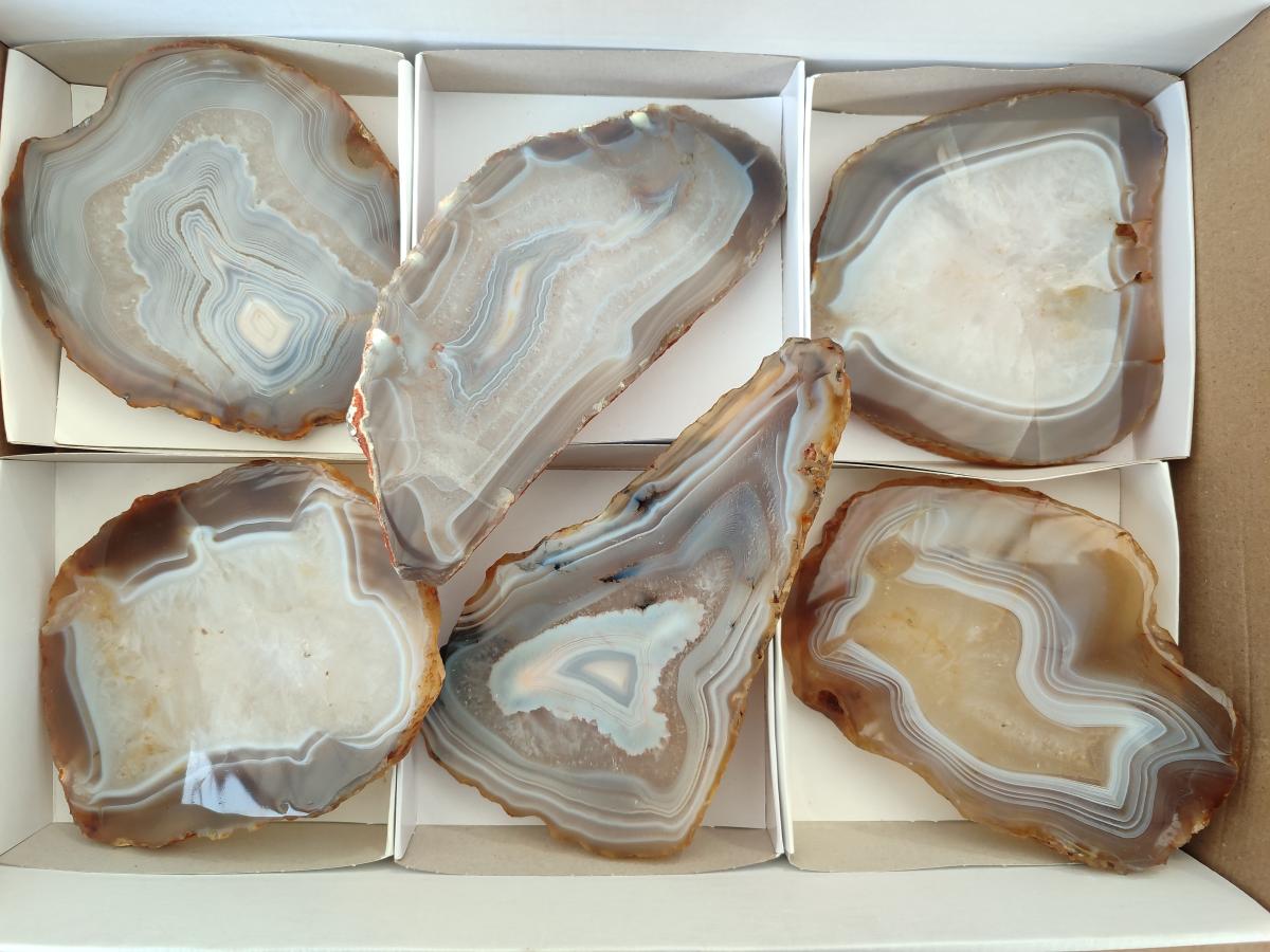 Polished Large Banded Agate Slices with Natural Edging x 6 From Madagascar - Toprock Gemstones and Minerals 