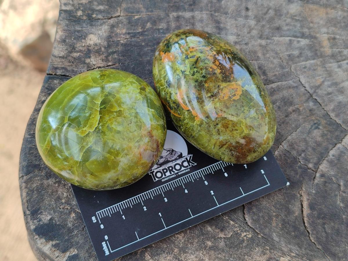Polished Green Opal Palm Stones x 24 From Betroka, Madagascar - Toprock Gemstones and Minerals 