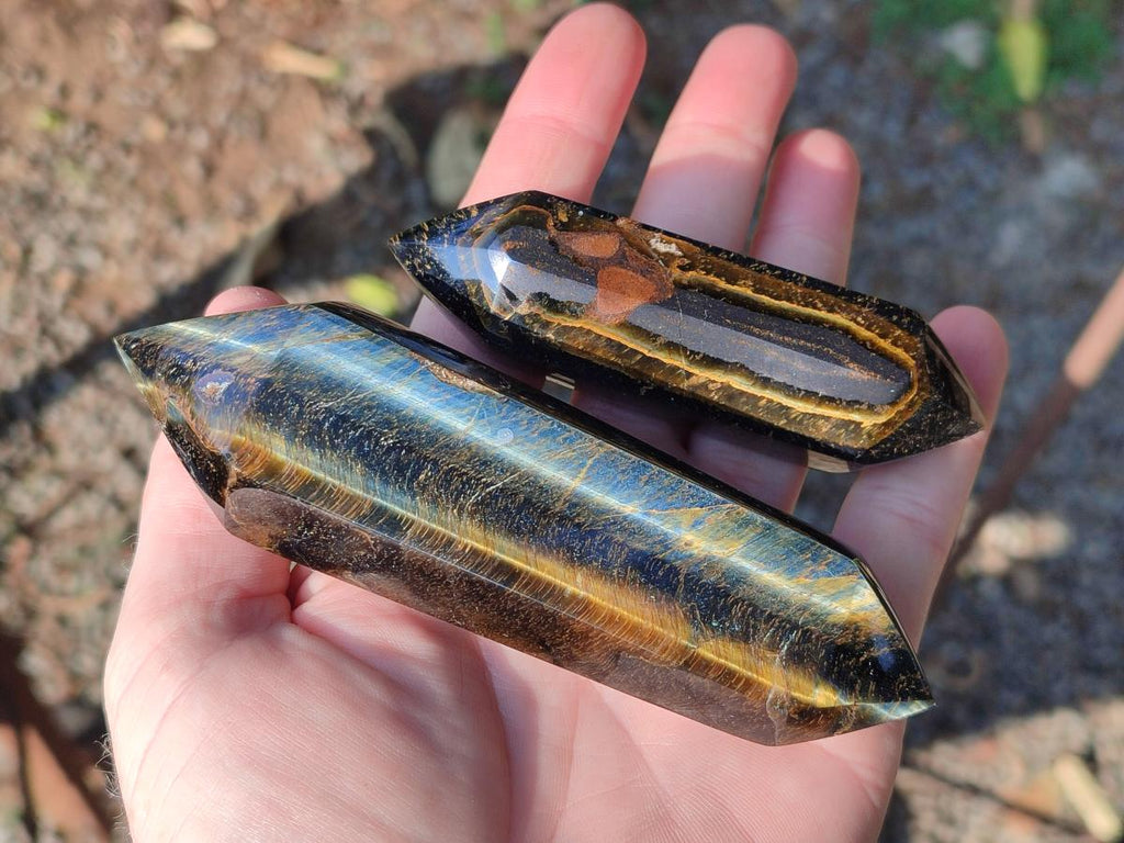 Polished Double Terminated Golden Tigers Eye Crystals x 7 From Prieska, South Africa - Toprock Gemstones and Minerals 