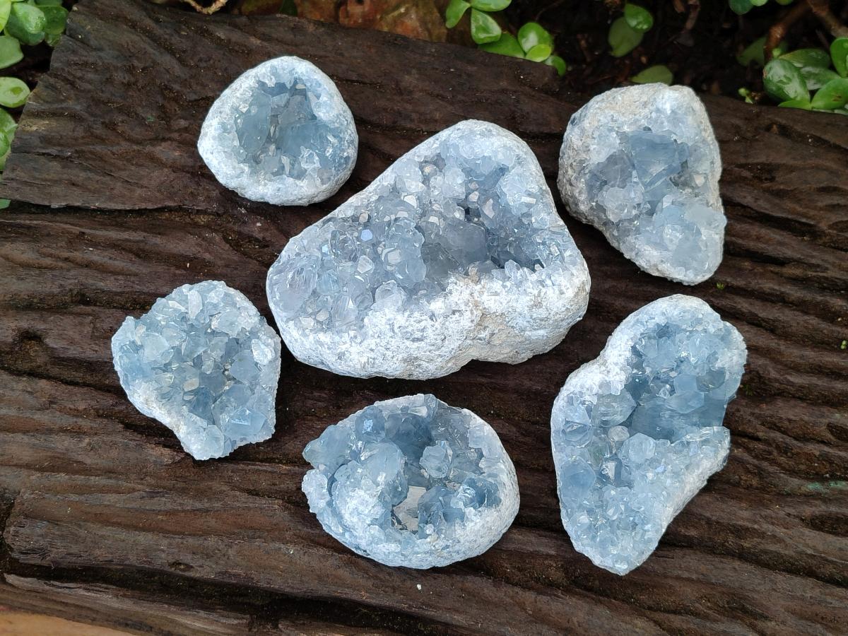 Natural Blue Celestite Geode Specimens x 6 From Sakoany, Madagascar - Toprock Gemstones and Minerals 
