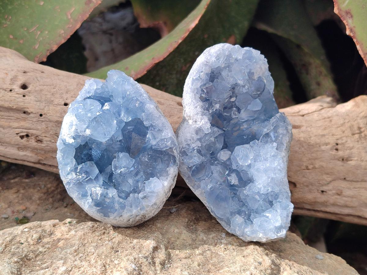 Natural Blue Celestite Geode Specimens x 6 From Sakoany, Madagascar - Toprock Gemstones and Minerals 