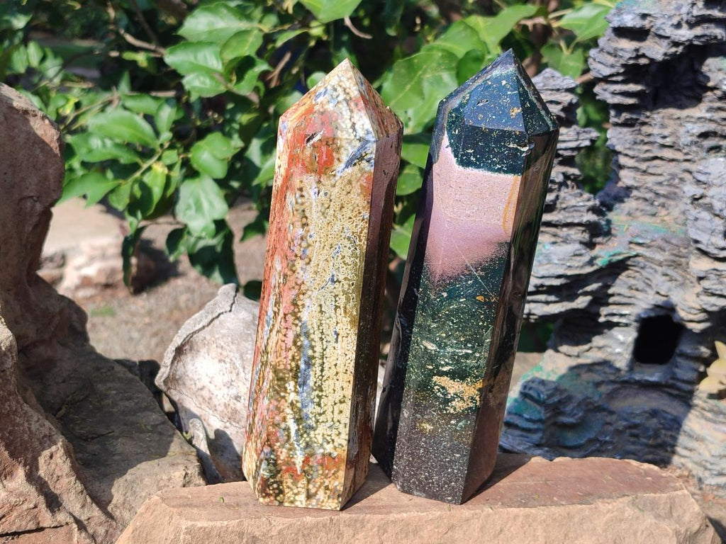 Polished Ocean Jasper Towers x 2 From Northwest Coast, Madagascar - Toprock Gemstones and Minerals 
