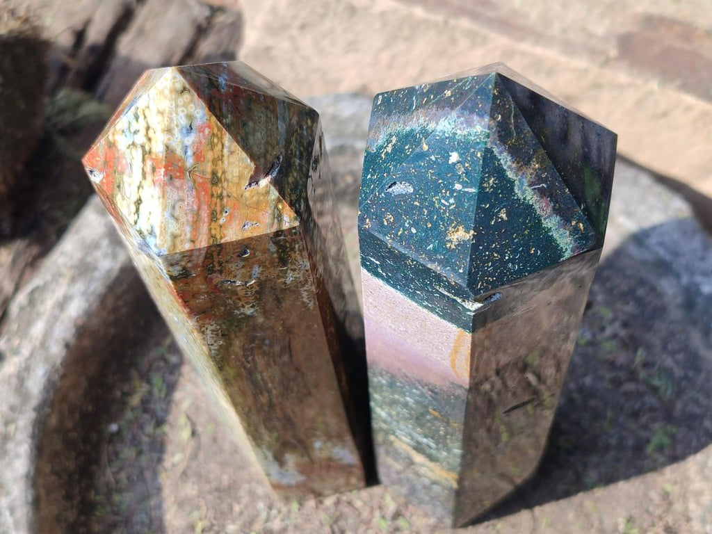 Polished Ocean Jasper Towers x 2 From Northwest Coast, Madagascar - Toprock Gemstones and Minerals 