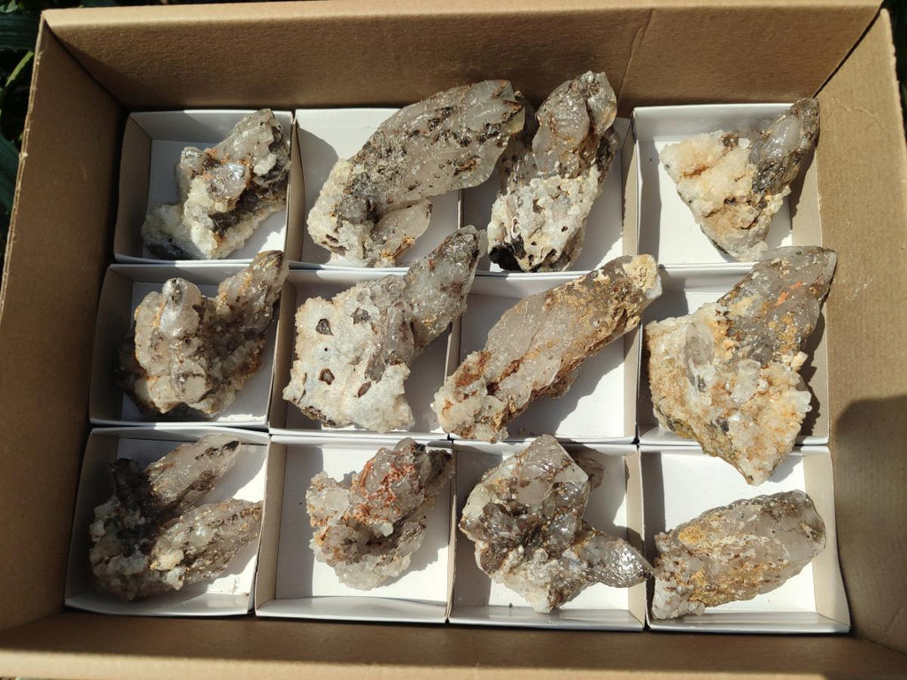 Natural Drusy Quartz Coated Calcite Crystal and Cluster Specimens x 12 From Albert's Mountain, Lesotho - Toprock Gemstones and Minerals 