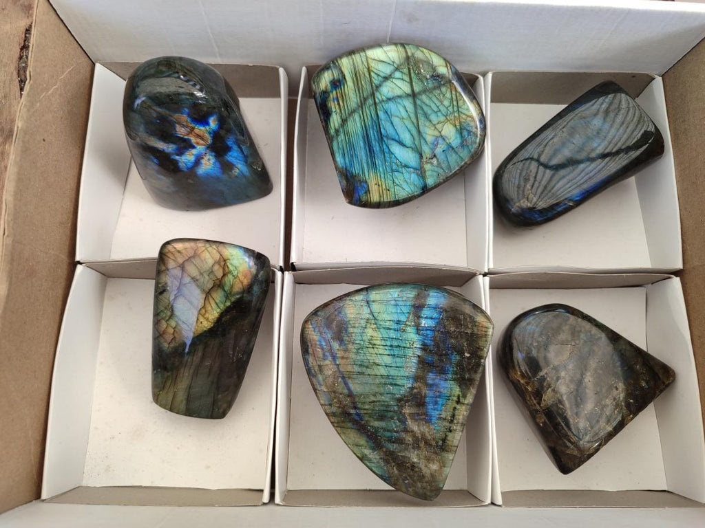 Polished Labradorite Standing Display Pieces x 6 From Madagascar