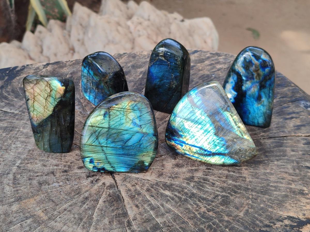 Polished Labradorite Standing Display Pieces x 6 From Madagascar