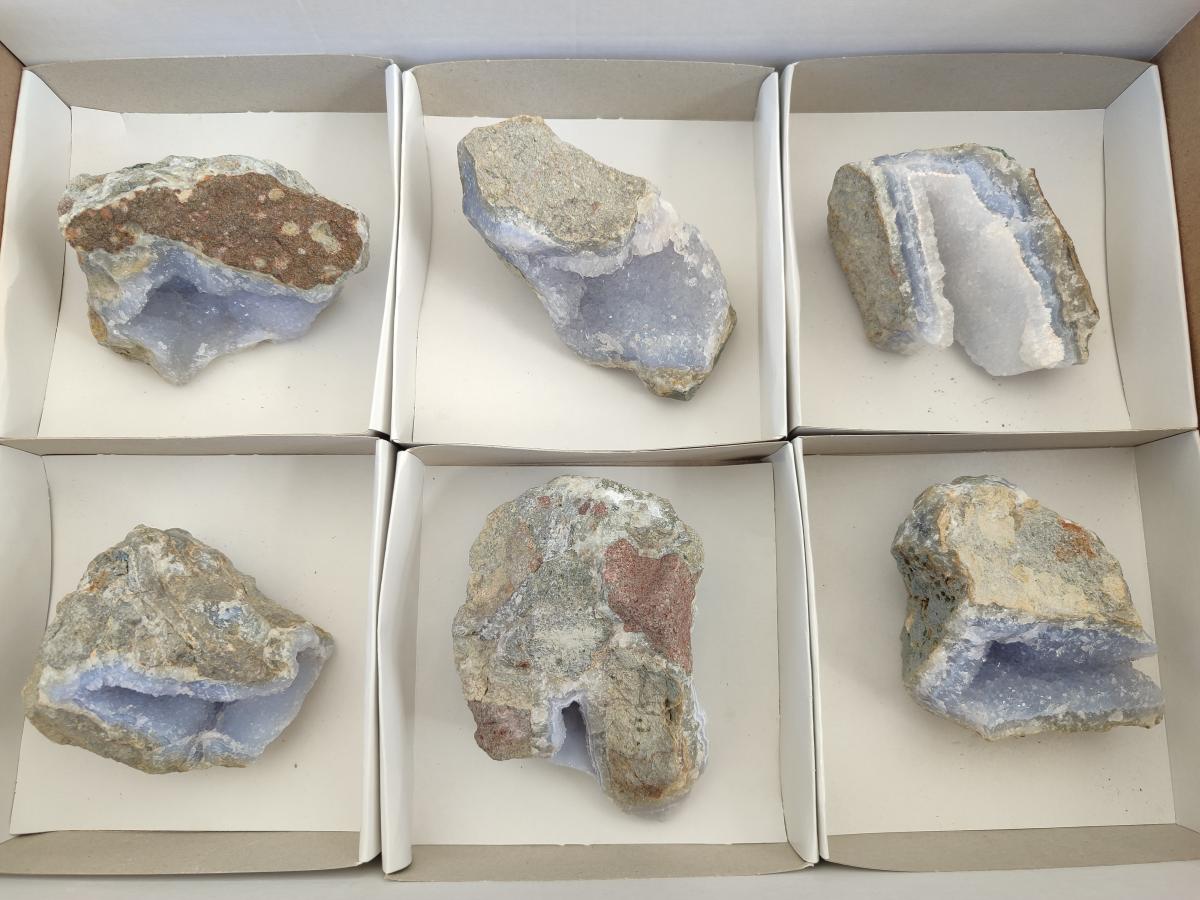 Natural Blue Lace Agate Geode Specimens x 6 From Nsanje, Malawi - Toprock Gemstones and Minerals 