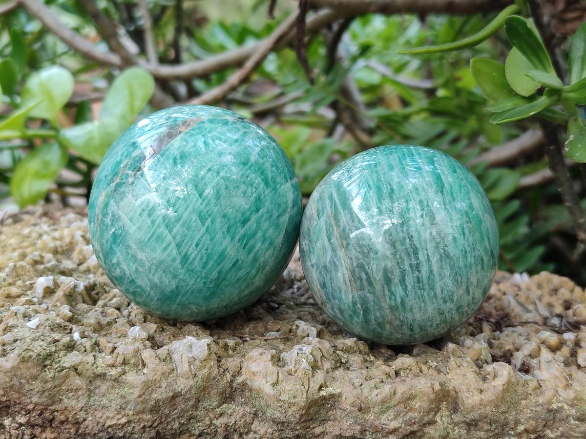 Polished Amazonite Spheres x 6 From Madagascar - Toprock Gemstones and Minerals 