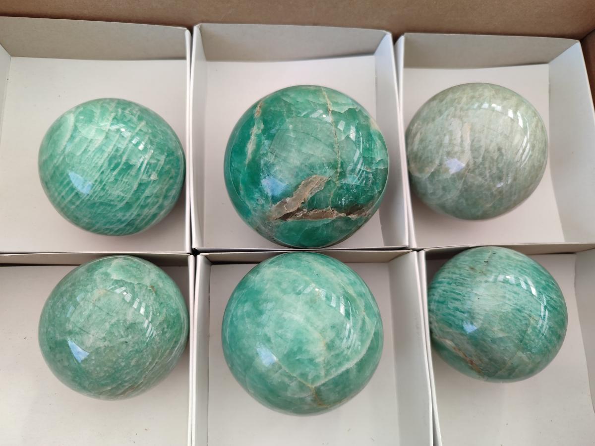 Polished Amazonite Spheres x 6 From Madagascar - Toprock Gemstones and Minerals 