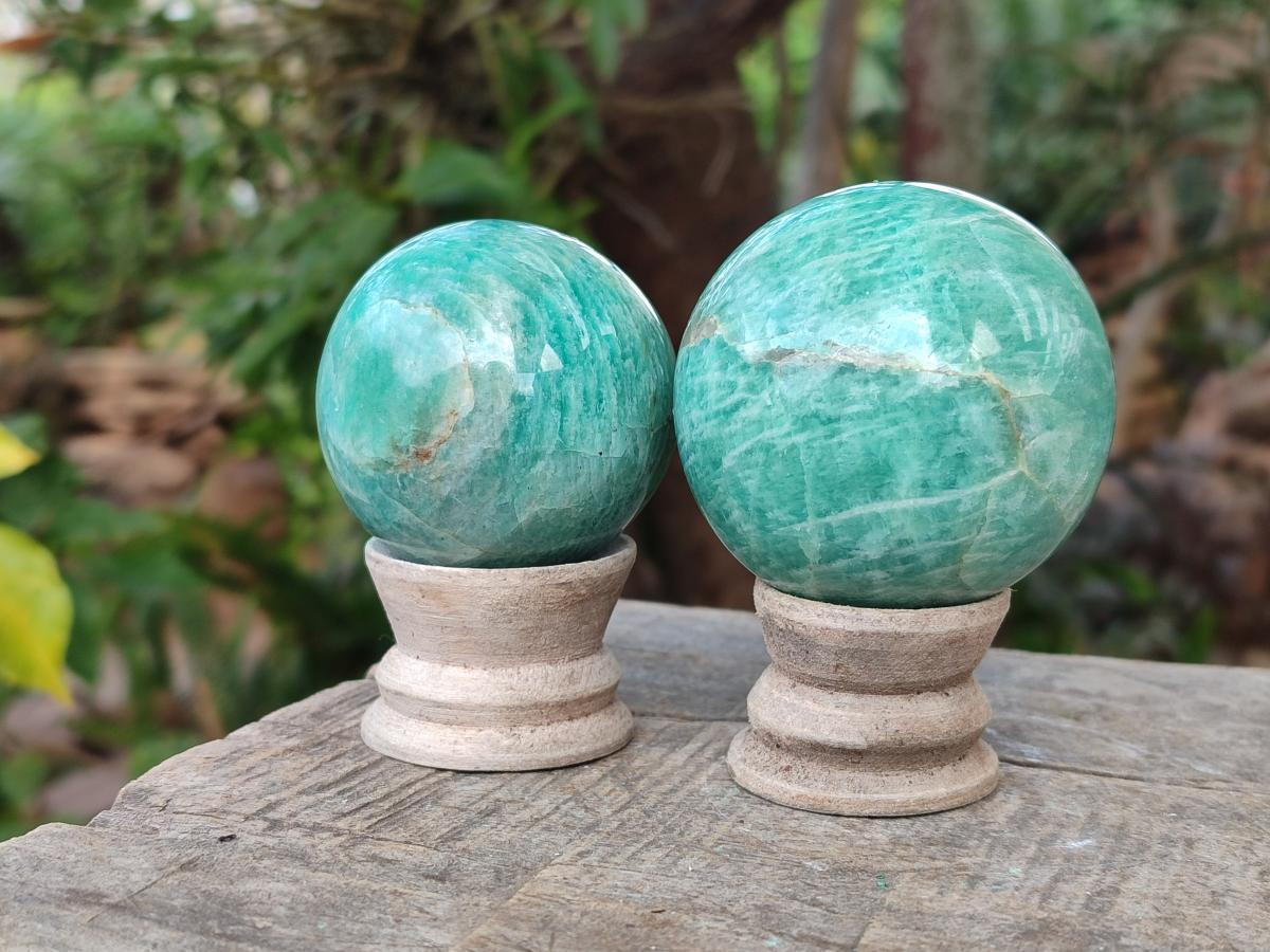 Polished Amazonite Spheres x 6 From Madagascar - Toprock Gemstones and Minerals 