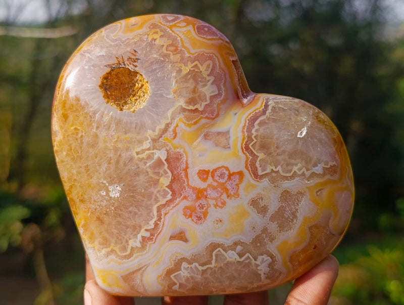 Polished Large Lemur Island Agate Crystalline Hearts x 3 From Nosy Varika, Madagascar - Toprock Gemstones and Minerals 