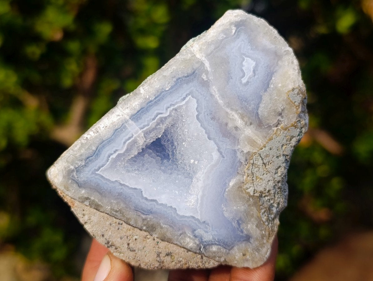 Polished On One Side Blue Lace Agate Geodes x 6 From Nsanje, Malawi - Toprock Gemstones and Minerals 