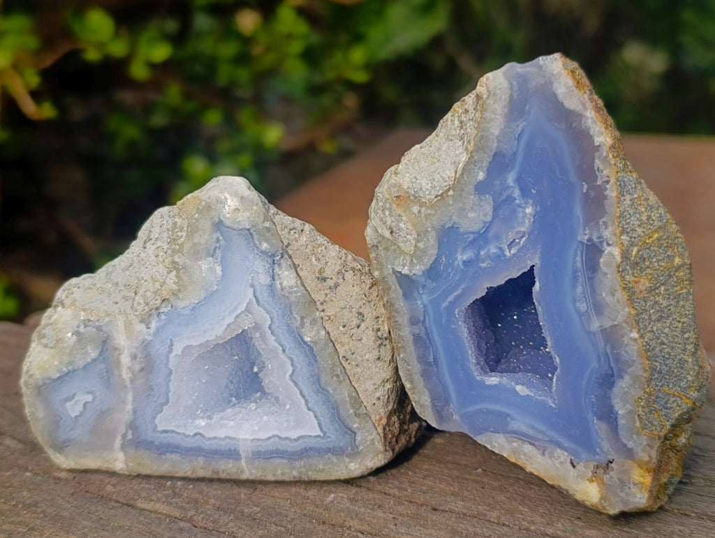 Polished On One Side Blue Lace Agate Geodes x 6 From Nsanje, Malawi - Toprock Gemstones and Minerals 