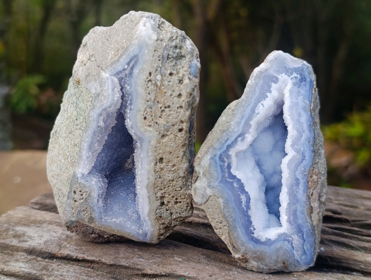 Polished On One Side Blue Lace Agate Geodes x 6 From Nsanje, Malawi - Toprock Gemstones and Minerals 