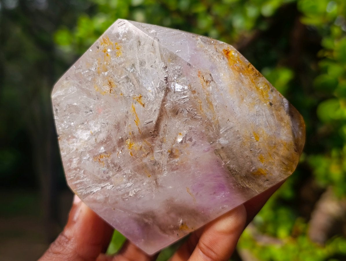 Polished Clear Quartz and Smokey Amethyst Window Quartz Display Crystals x 2 From Madagascar - Toprock Gemstones and Minerals 