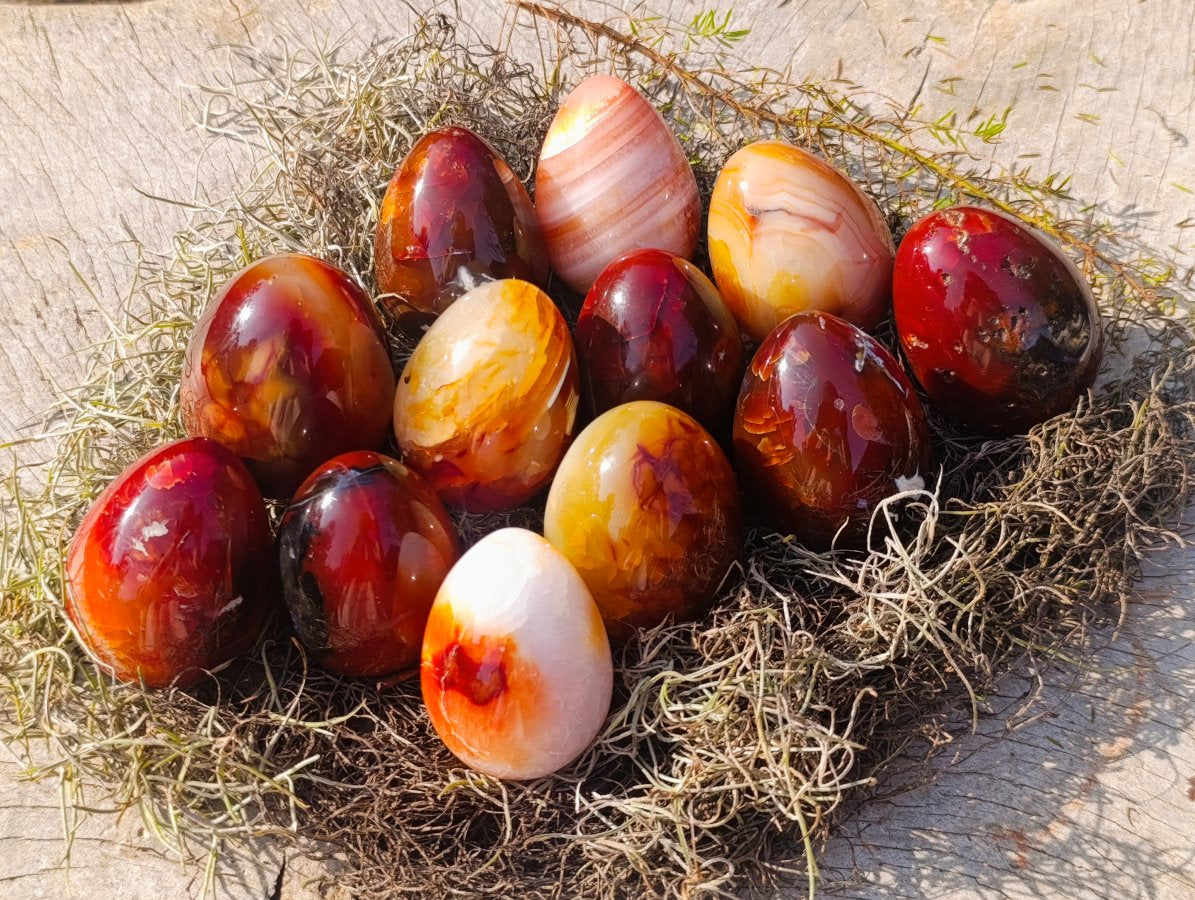Polished Carnelian Agate Gemstone Eggs x 12 From Madagascar - Toprock Gemstones and Minerals 
