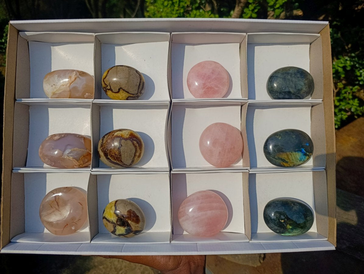 Polished Mixed Multi Mineral Galets x 12 From Madagascar - Toprock Gemstones and Minerals 