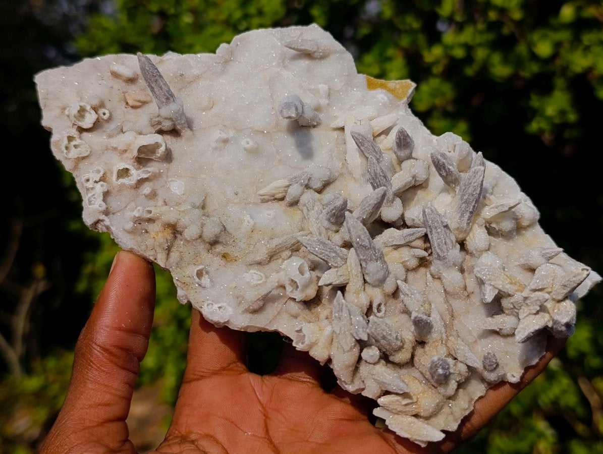 Natural Cabinet Sized Drusy Quartz Coated Black Tipped Calcite Pseudomorph Specimens x 3 From Albert's Mountain, Lesotho - Toprock Gemstones and Minerals 