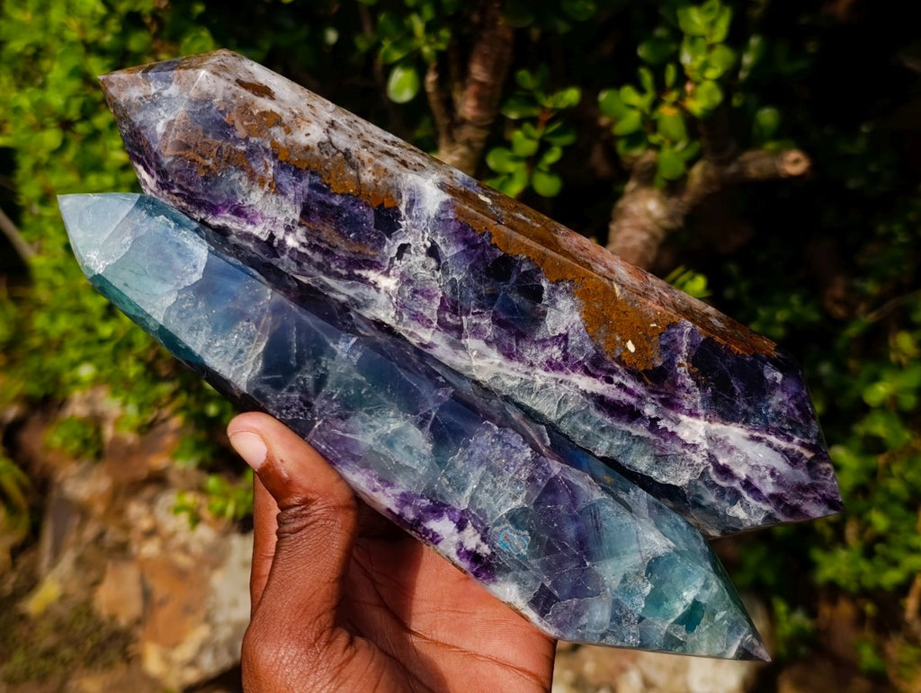 Polished Double Terminated Watermelon Fluorite Crystals x 2 From Uis, Namibia - Toprock Gemstones and Minerals 