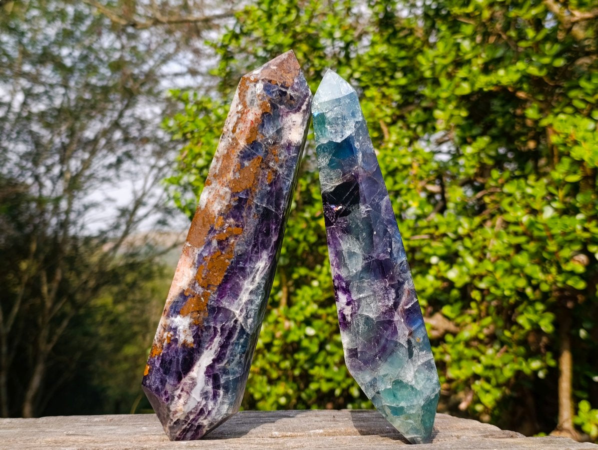 Polished Double Terminated Watermelon Fluorite Crystals x 2 From Uis, Namibia - Toprock Gemstones and Minerals 