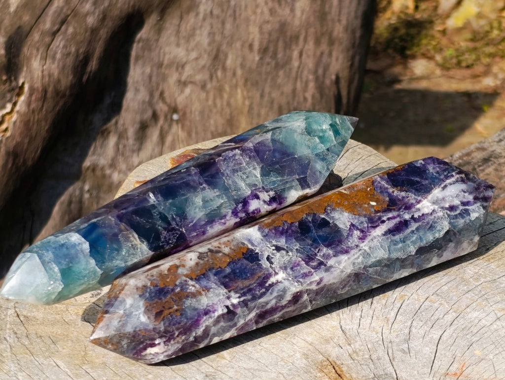 Polished Double Terminated Watermelon Fluorite Crystals x 2 From Uis, Namibia - Toprock Gemstones and Minerals 