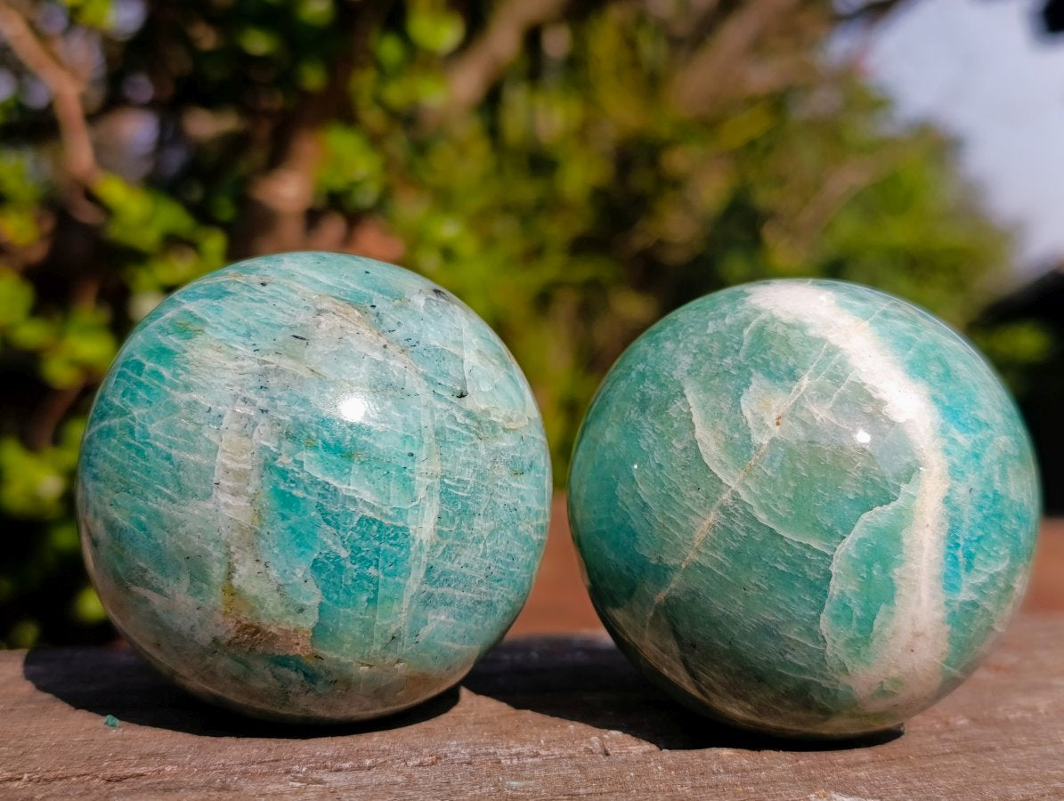 Polished Amazonite Spheres x 4 From Madagascar - Toprock Gemstones and Minerals 