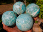 Polished Amazonite Spheres x 4 From Madagascar - Toprock Gemstones and Minerals 