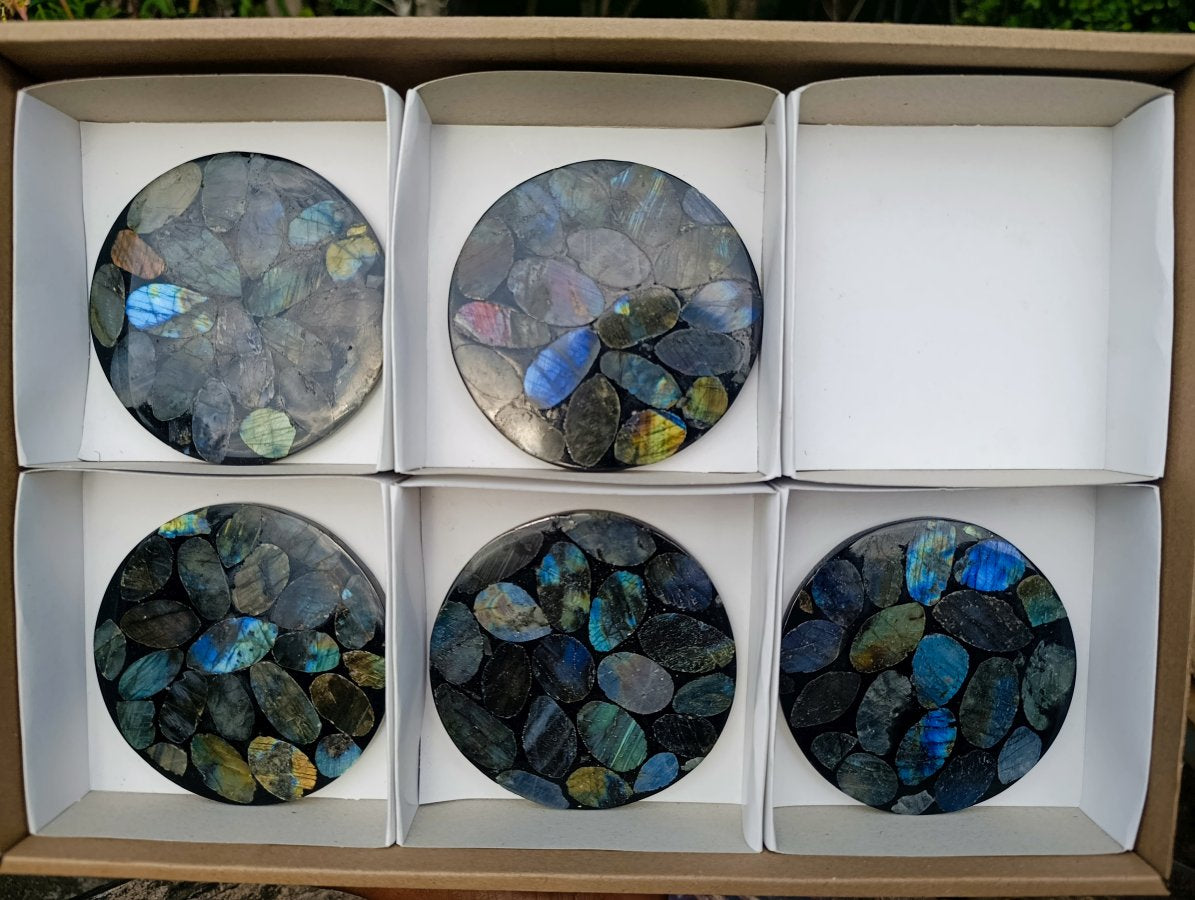 Polished Labradorite Coasters x 5 From Madagascar - Toprock Gemstones and Minerals 