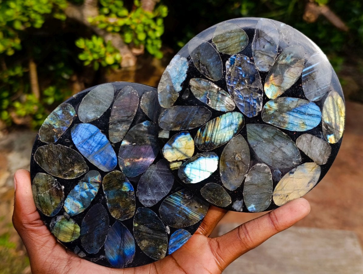 Polished Labradorite Coasters x 5 From Madagascar - Toprock Gemstones and Minerals 