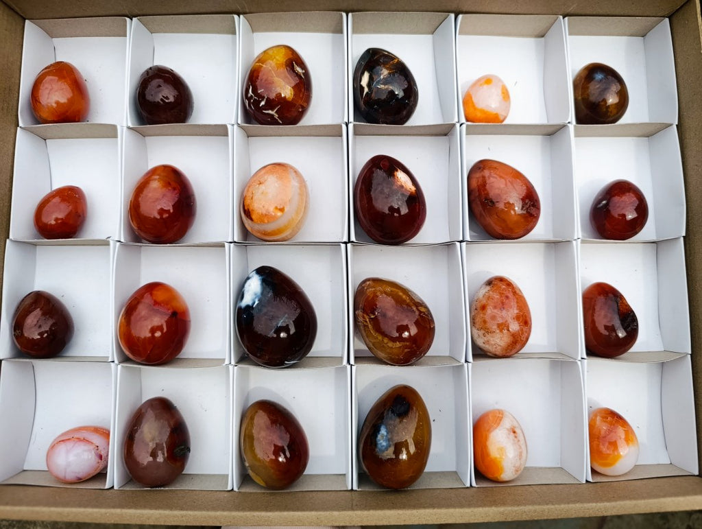 Polished Carnelian Agate Gemstone Eggs x 24 From Madagascar - Toprock Gemstones and Minerals 