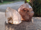 Polished Clear and Smokey Window Quartz Display Crystals x 2 From Akansobe, Madagascar - Toprock Gemstones and Minerals 