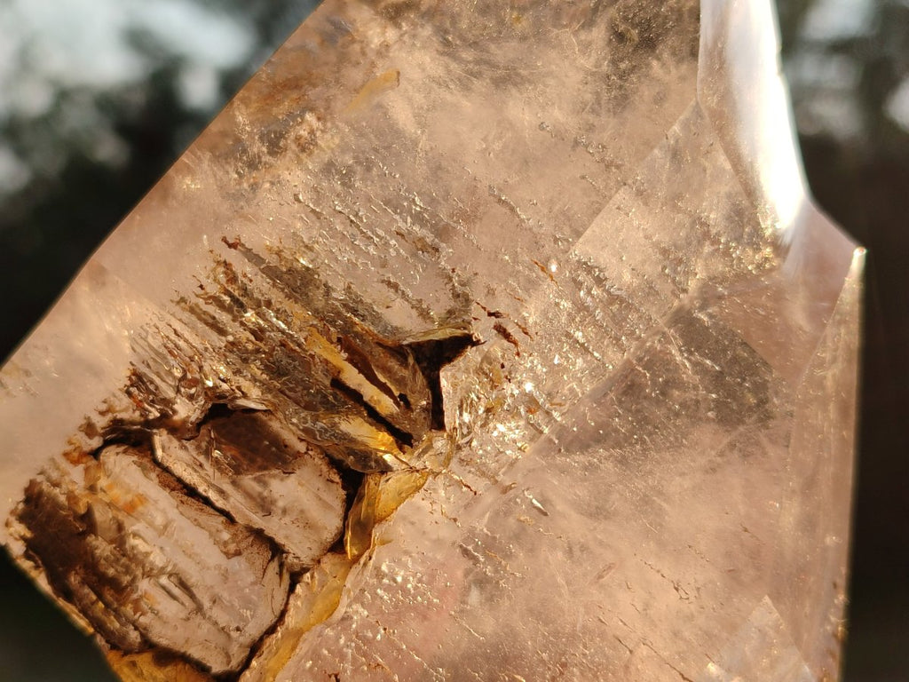Polished Clear and Smokey Window Quartz Display Crystals x 2 From Akansobe, Madagascar - Toprock Gemstones and Minerals 