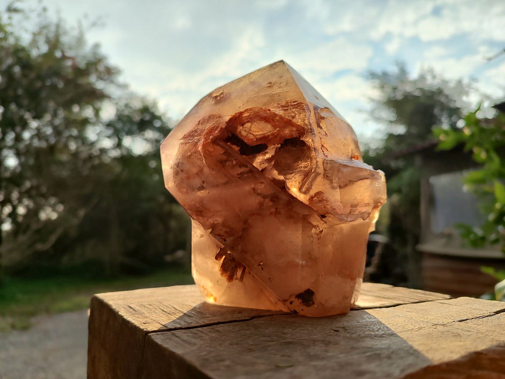 Polished Clear and Smokey Window Quartz Display Crystals x 2 From Akansobe, Madagascar - Toprock Gemstones and Minerals 