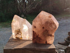 Polished Clear and Smokey Window Quartz Display Crystals x 2 From Akansobe, Madagascar - Toprock Gemstones and Minerals 