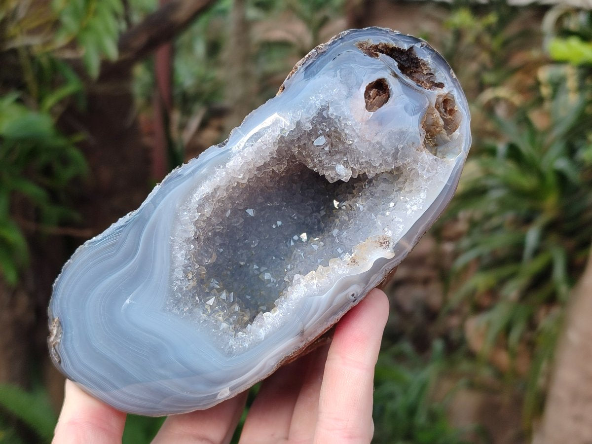 Polished Banded Agate with Crystalline Geodes x 3 From Maintirano, Madagascar - Toprock Gemstones and Minerals 
