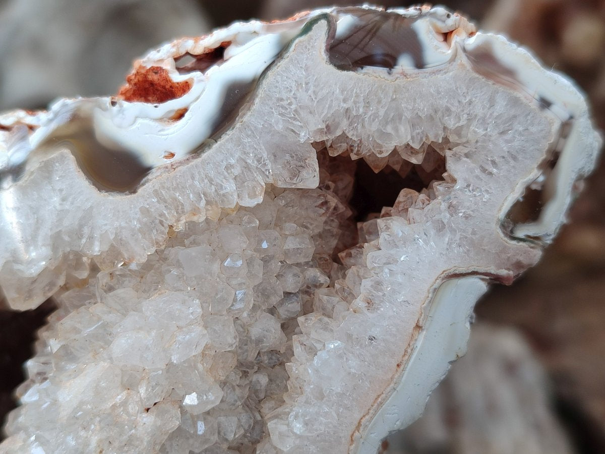 Polished Banded Agate with Crystalline Geodes x 3 From Maintirano, Madagascar - Toprock Gemstones and Minerals 