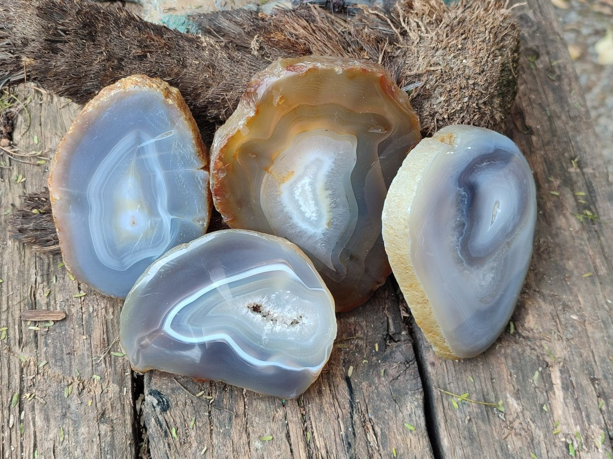 Polished Banded Agate Slices with Natural Edging x 12 From Madagascar - Toprock Gemstones and Minerals 