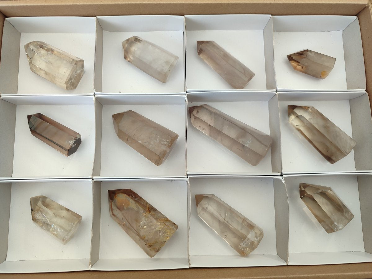 Polished Smokey Quartz Crystals x 12 From Madagascar - Toprock Gemstones and Minerals 