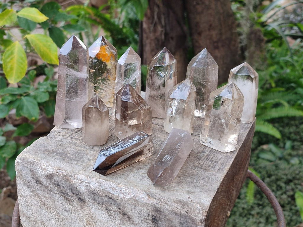 Polished Smokey Quartz Crystals x 12 From Madagascar - Toprock Gemstones and Minerals 