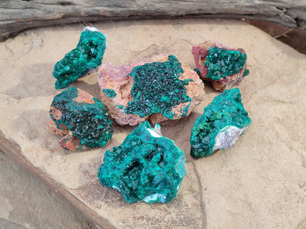 Natural Dioptase on Dolomite Specimens x 6 From Likasi, Congo - Toprock Gemstones and Minerals 