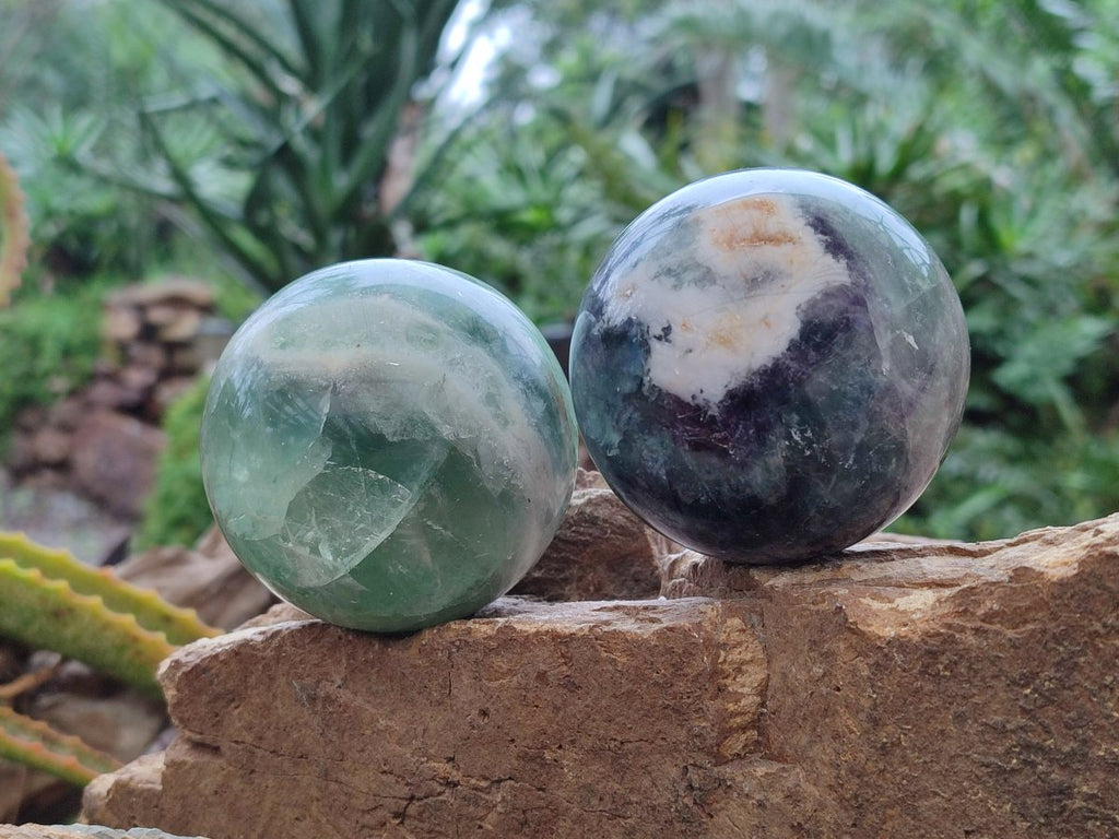 Polished Watermelon Fluorite Spheres x 3 From Uis, Namibia - Toprock Gemstones and Minerals 