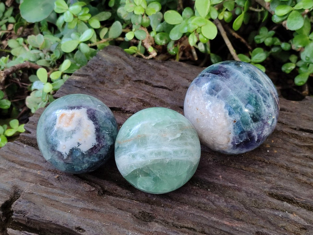 Polished Watermelon Fluorite Spheres x 3 From Uis, Namibia - Toprock Gemstones and Minerals 