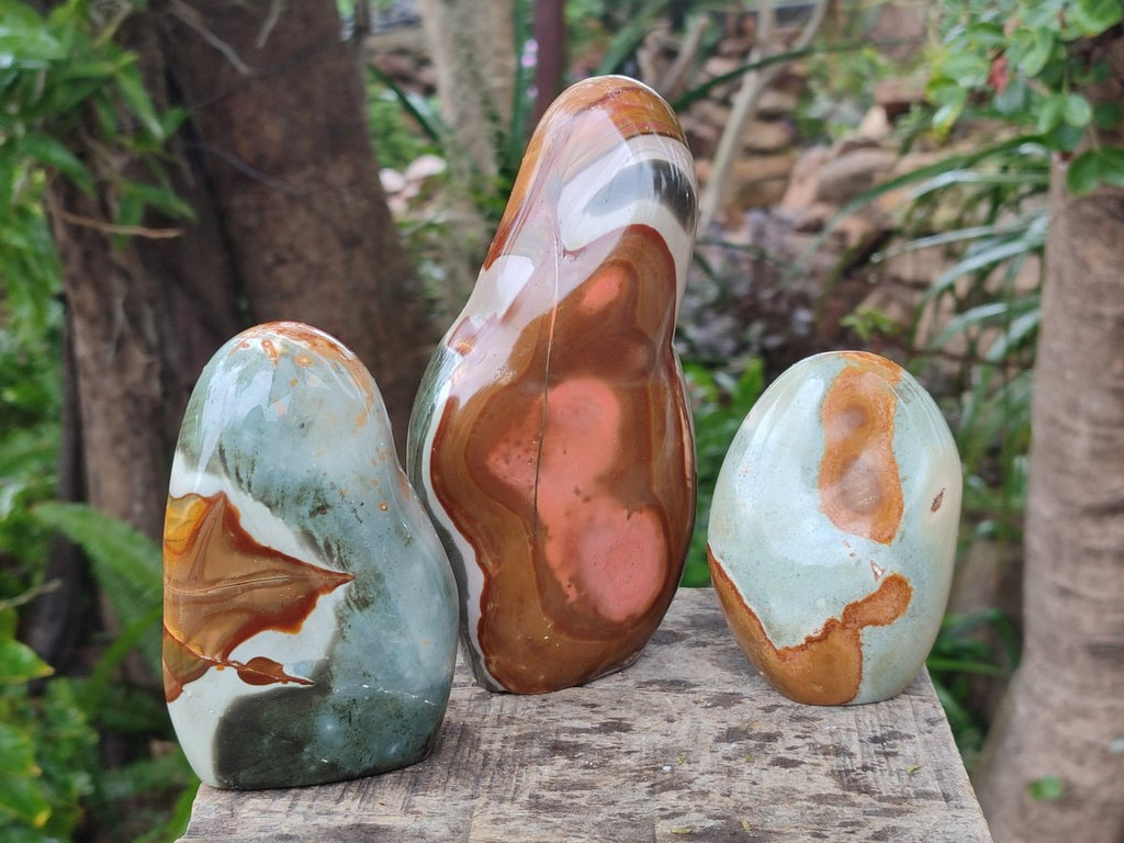 Polished Polychrome Jasper Standing Display Pieces x 3 From NW Coast, Madagascar - Toprock Gemstones and Minerals 
