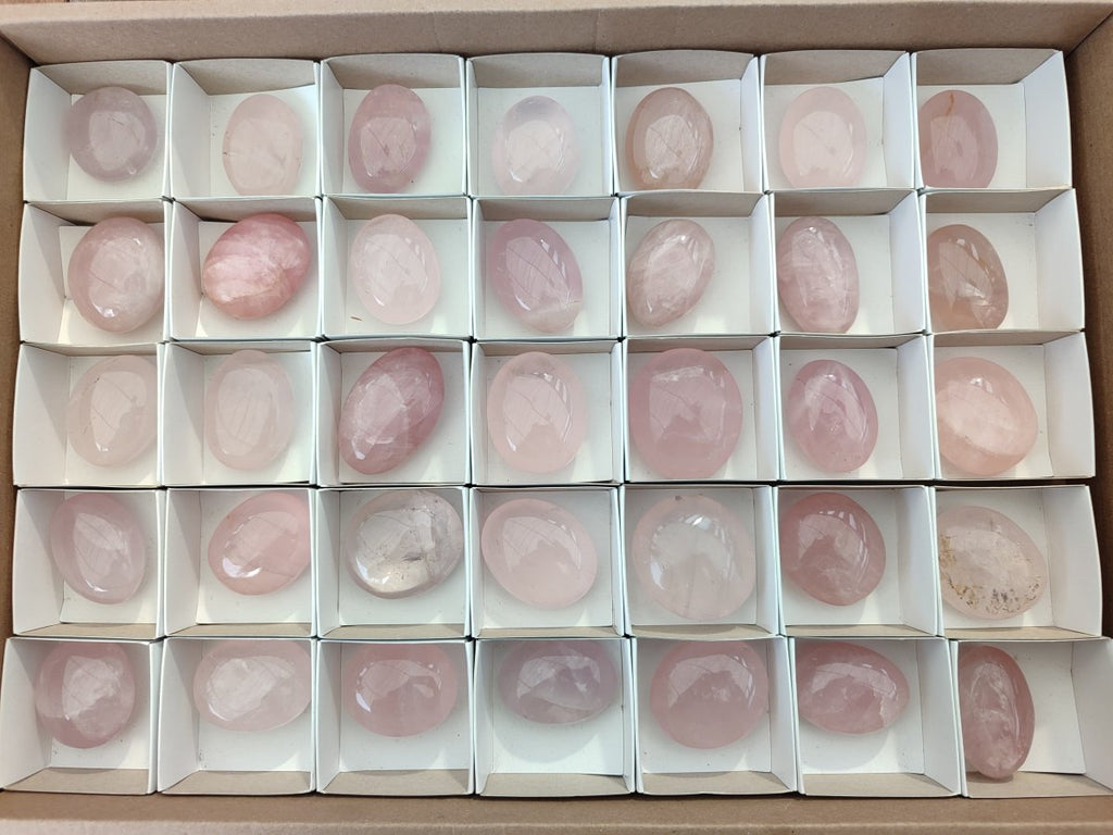 Polished Gemmy Rose Quartz Palm Stones x 35 From Madagascar - Toprock Gemstones and Minerals 
