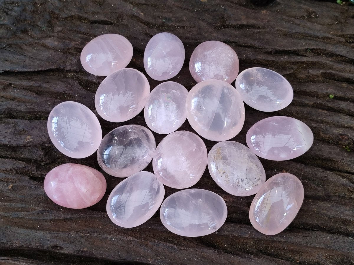 Polished Gemmy Rose Quartz Palm Stones x 35 From Madagascar - Toprock Gemstones and Minerals 