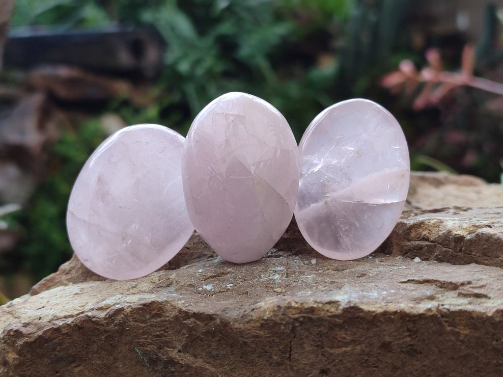 Polished Gemmy Rose Quartz Palm Stones x 35 From Madagascar - Toprock Gemstones and Minerals 